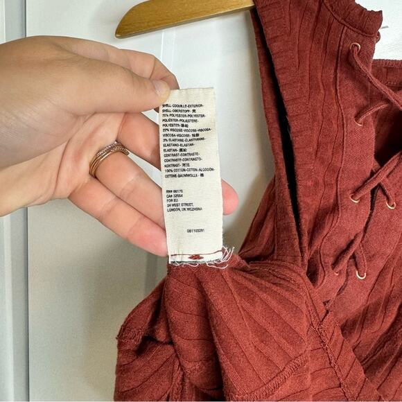 Free People Check It Out Red Wide Ribbed Lace Up Tank Top Size XS - Picture 6 of 6